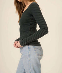 PROJECT SOCIAL T Rae Scoop Neck Long Sleeve Tee in mw midnight pine - women's long sleeve top - alternate view