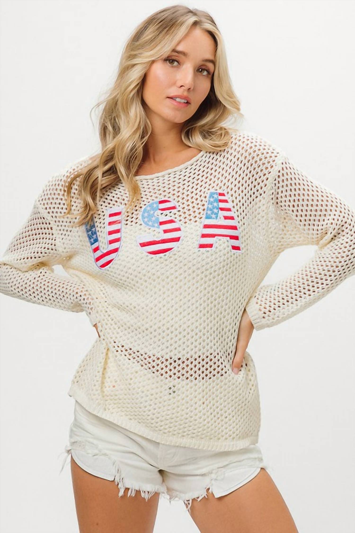 Bibi - Usa Sequin Embroidered Cover Up Sweater