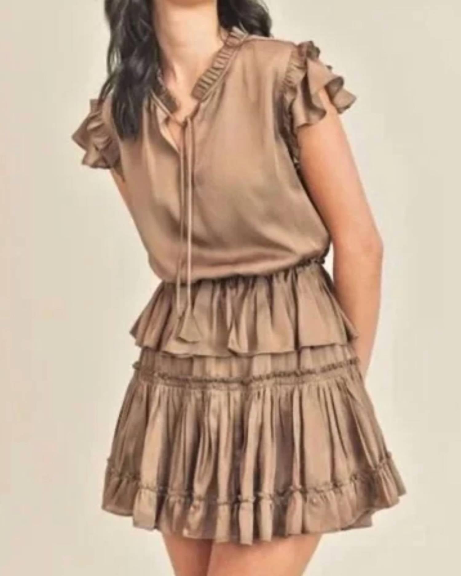 RESET by Jane Lubna Mini Dress in mocha - women's dress - alternate view