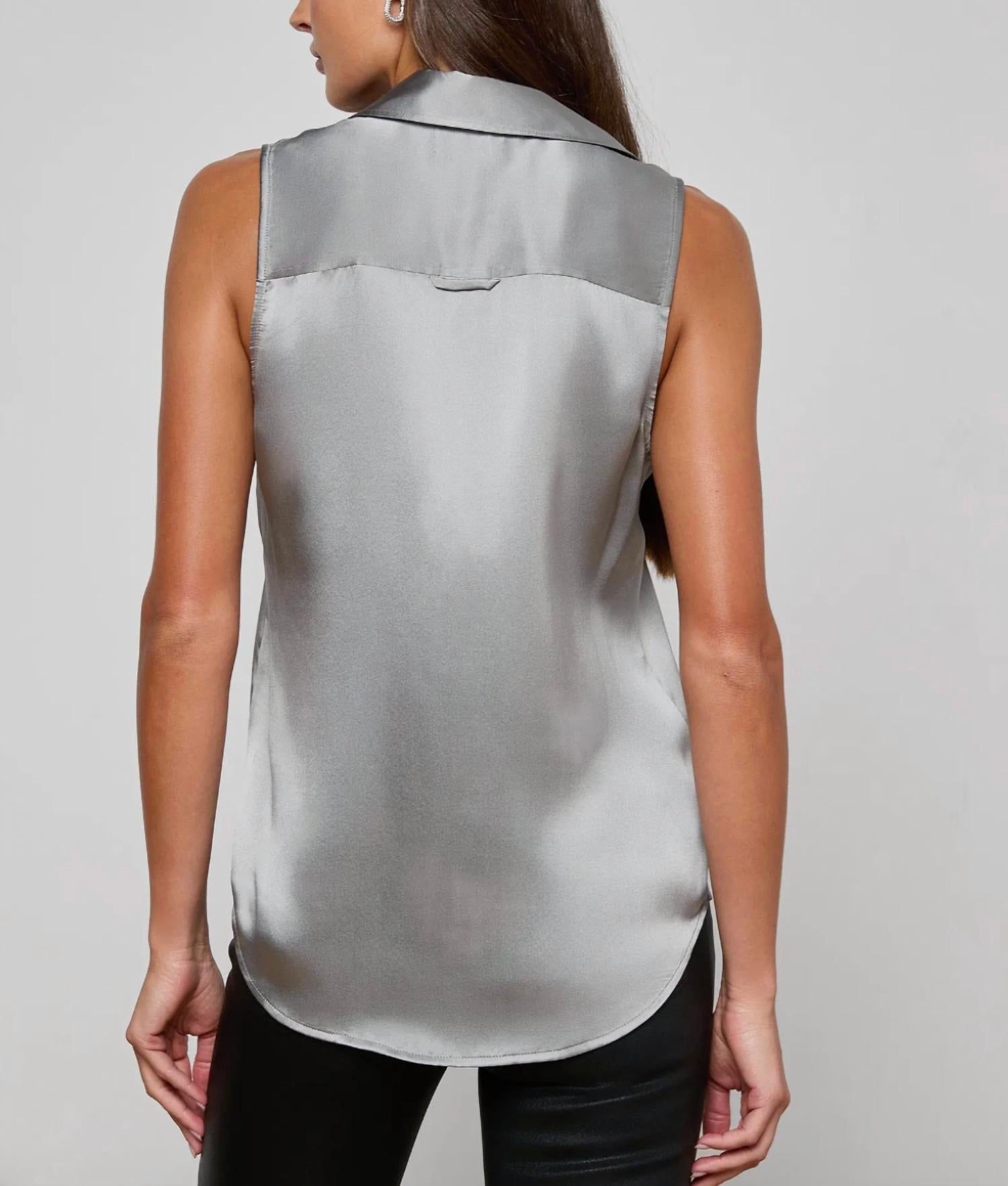L'Agence Emmy Sleeveless Blouse in gray - women's blouse - alternate view