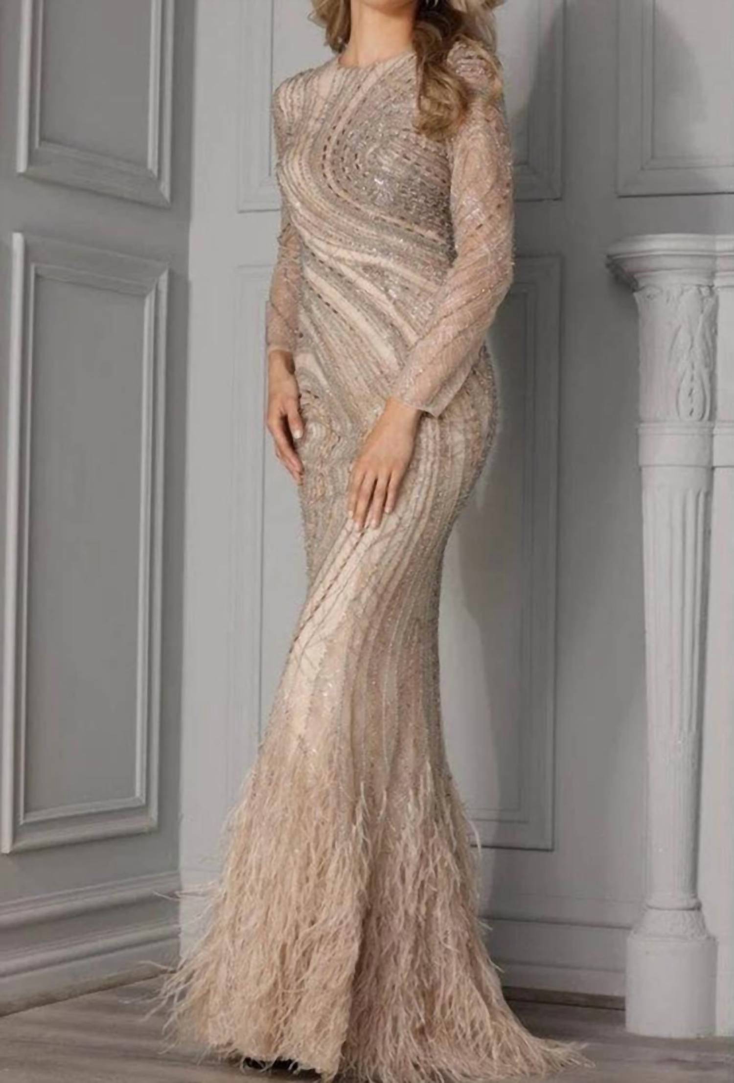 Terani Couture - Long Sleeve Mermaid Embellished Gown