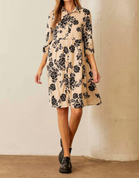 Polagram - Floral Print Tiered Button Up Dress