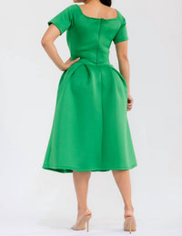 Karen T Design Pleated Midi Dress in emerald green - women's dress - alternate view