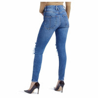 GOOD AMERICAN Good Legs Ripped Split Back Pocket Jeans in indigo234 - women's jeans - detail view