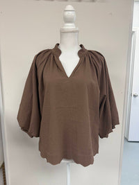 Umgee - Women's V Neck 3/4 Sleeve Top