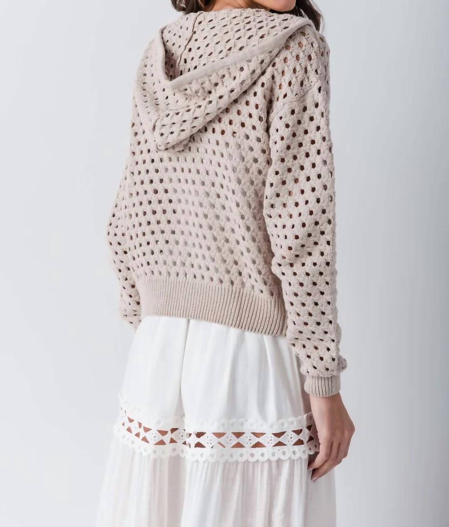 Elan - Open-knit Hooded Zip Sweater