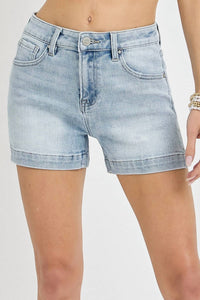 RISEN High Rise Side Slit Denim Shorts in light wash - women's shorts - view 5