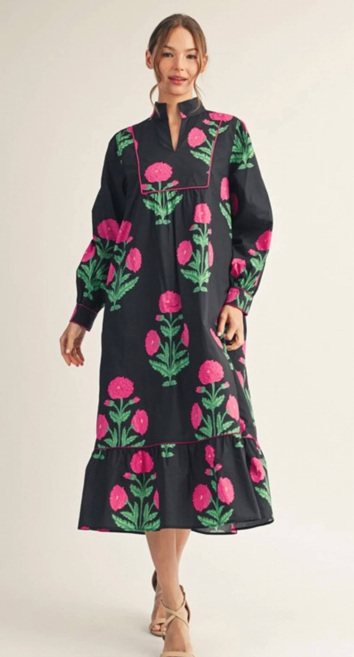 Jodifl - Floral Long Sleeve Midi Dress