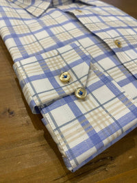 Hagen Carmel - Men's White/blue Plaid Shirt
