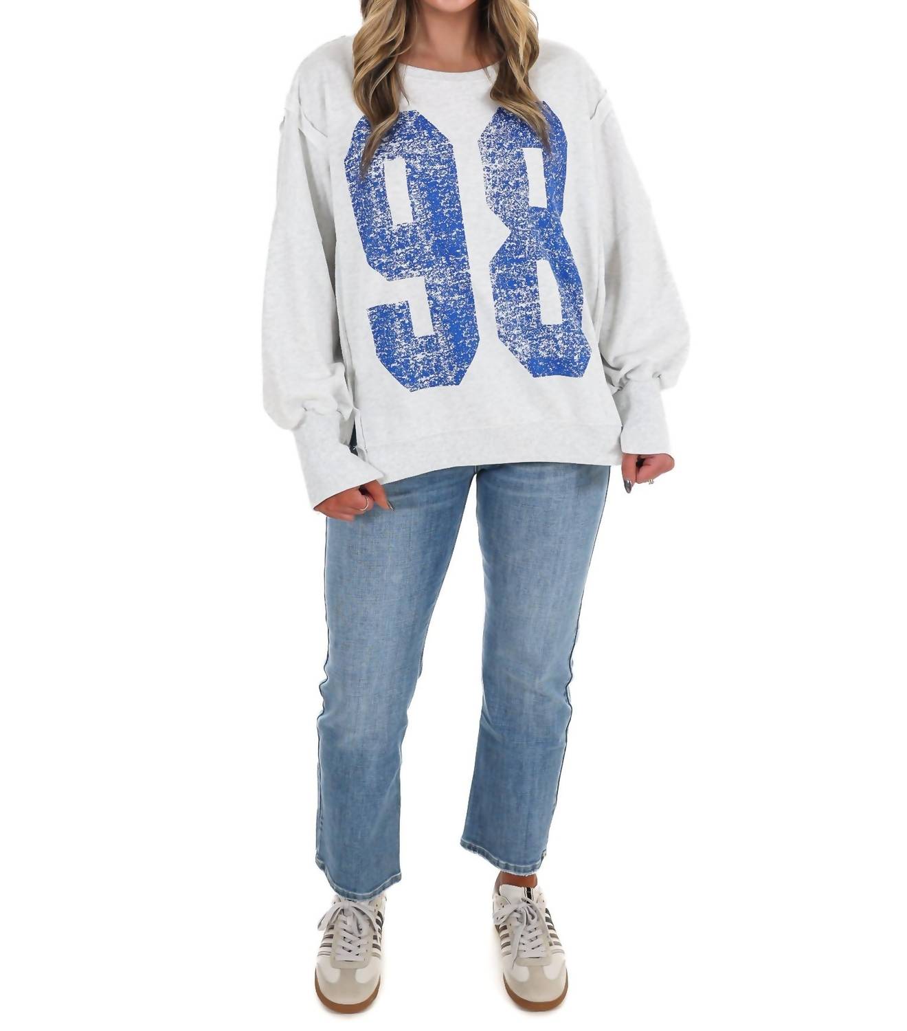 Ee:Some - Faded Varsity Print Pullover Top