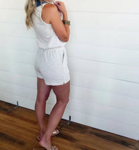 Faire - Denim Patchwork Polo Elastic Waist Romper