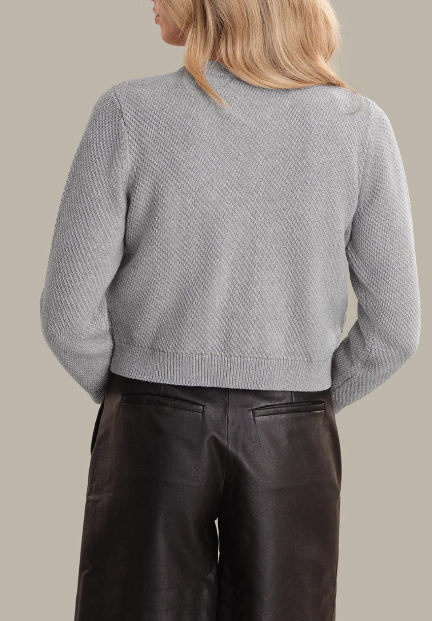 525 America Lorena Crewneck Textured Sweater Jacket in grey mist combo - women's jacket - detail view