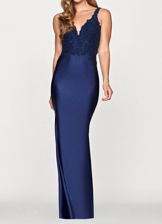 Faviana - Stretch Charmeuse Applique Dress