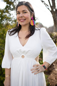 Entro - Solid V-Neck Long Sleeve Maxi Dress