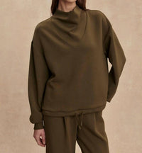 VARLEY Betsy Cowl Neck Sweatshirt in military olive - women's top