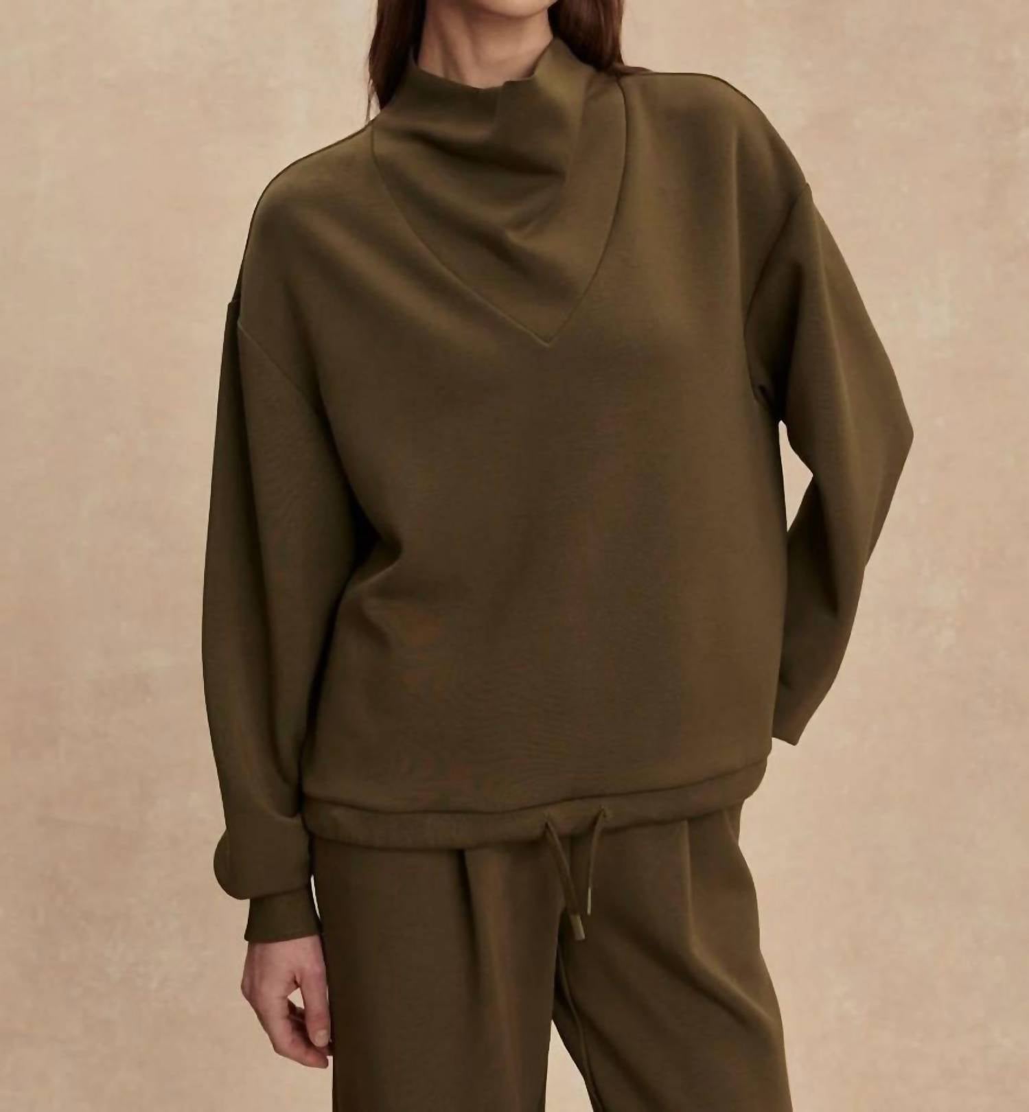 VARLEY Betsy Cowl Neck Sweatshirt in military olive - women's top