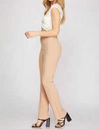 She + Sky - Heavy Knit Side Split-hem Straight Pants