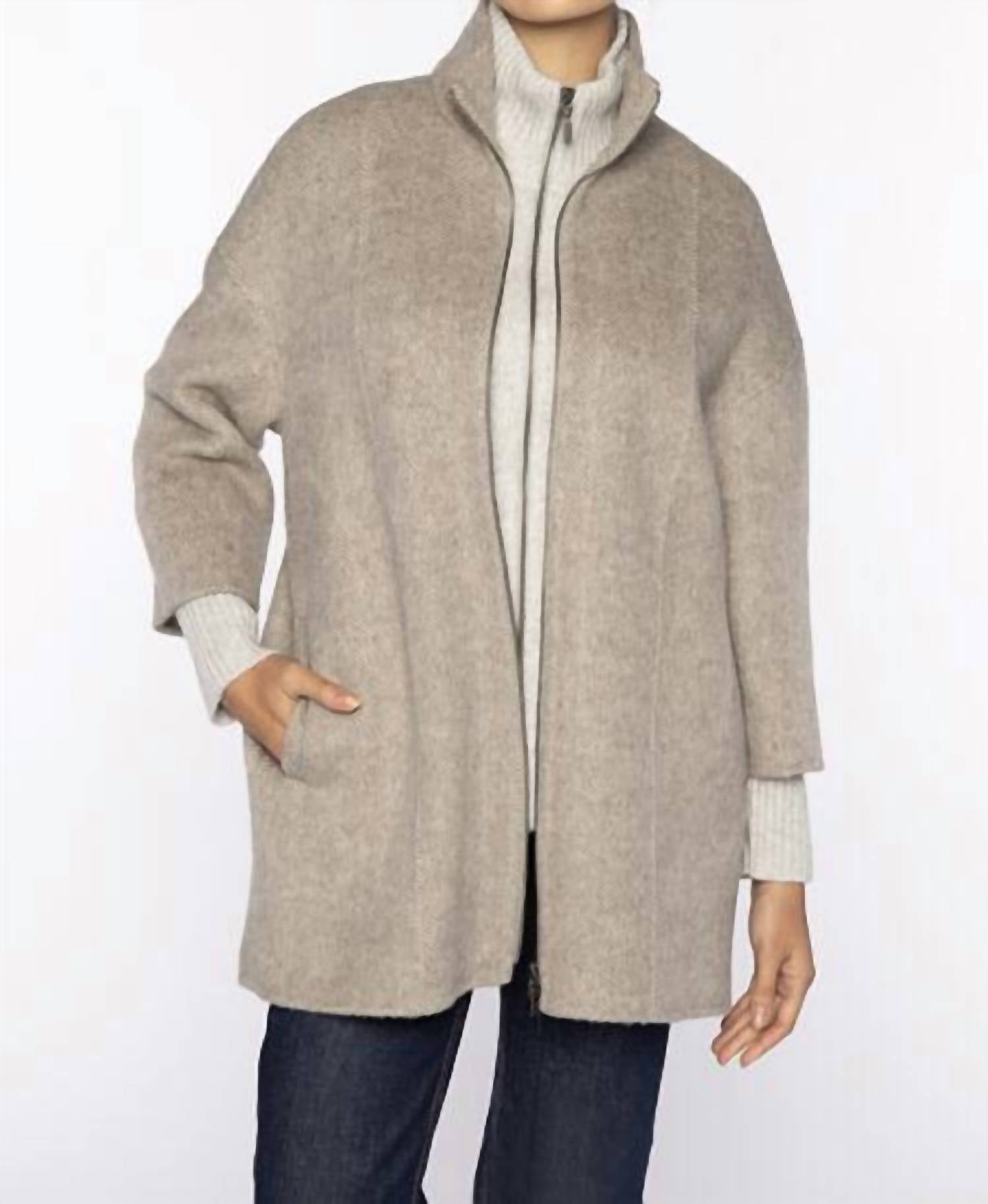 Kinross - Brushed Herringbone Zip Mockneck Coat