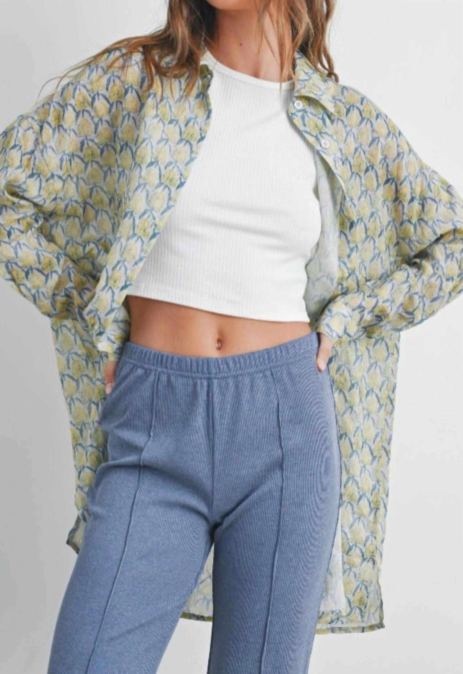 Buttermelon - Golden Bloom Oversized Button-down Shirt