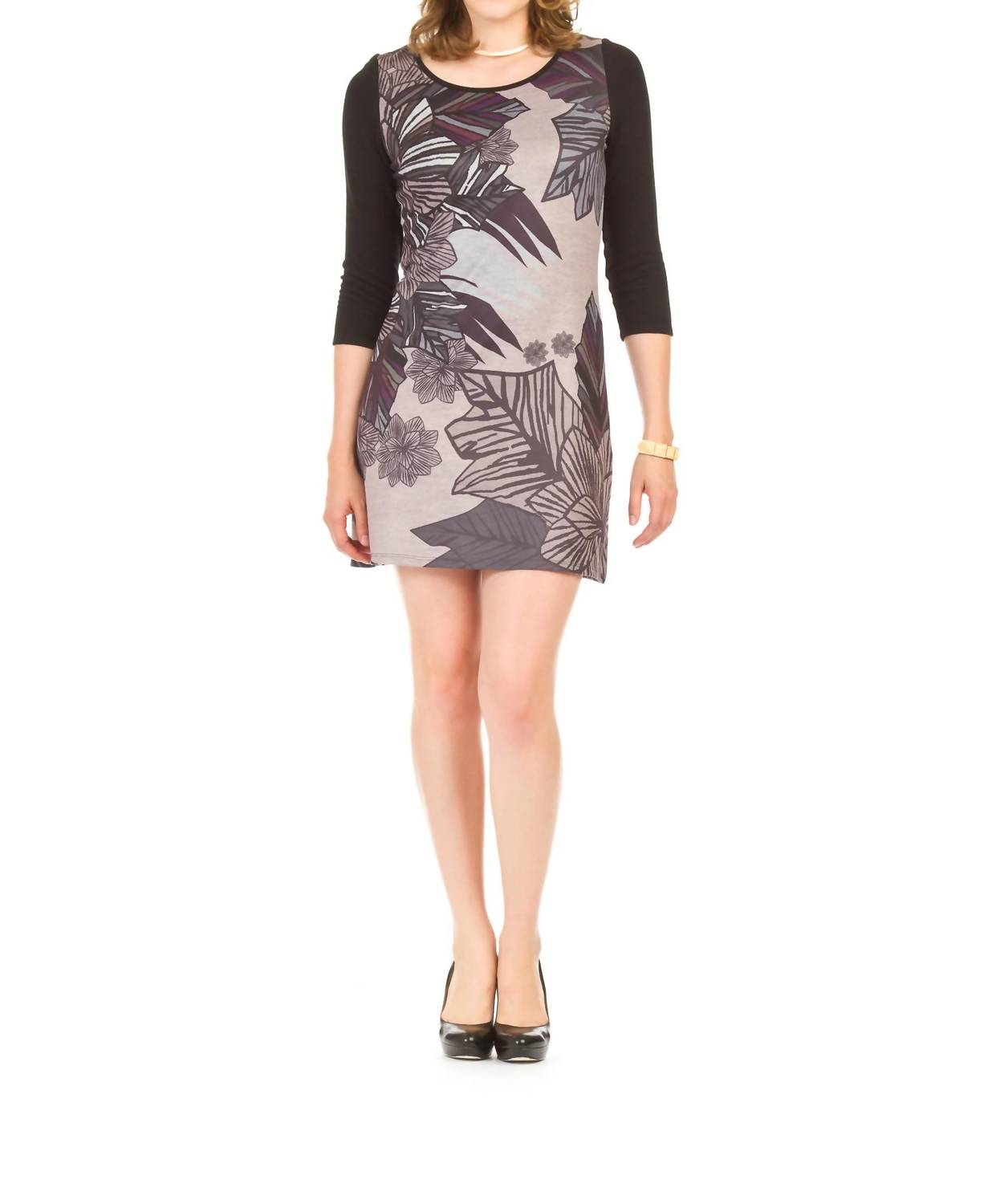 Papillon - Leaf Print 3/4 Sleeve Dress