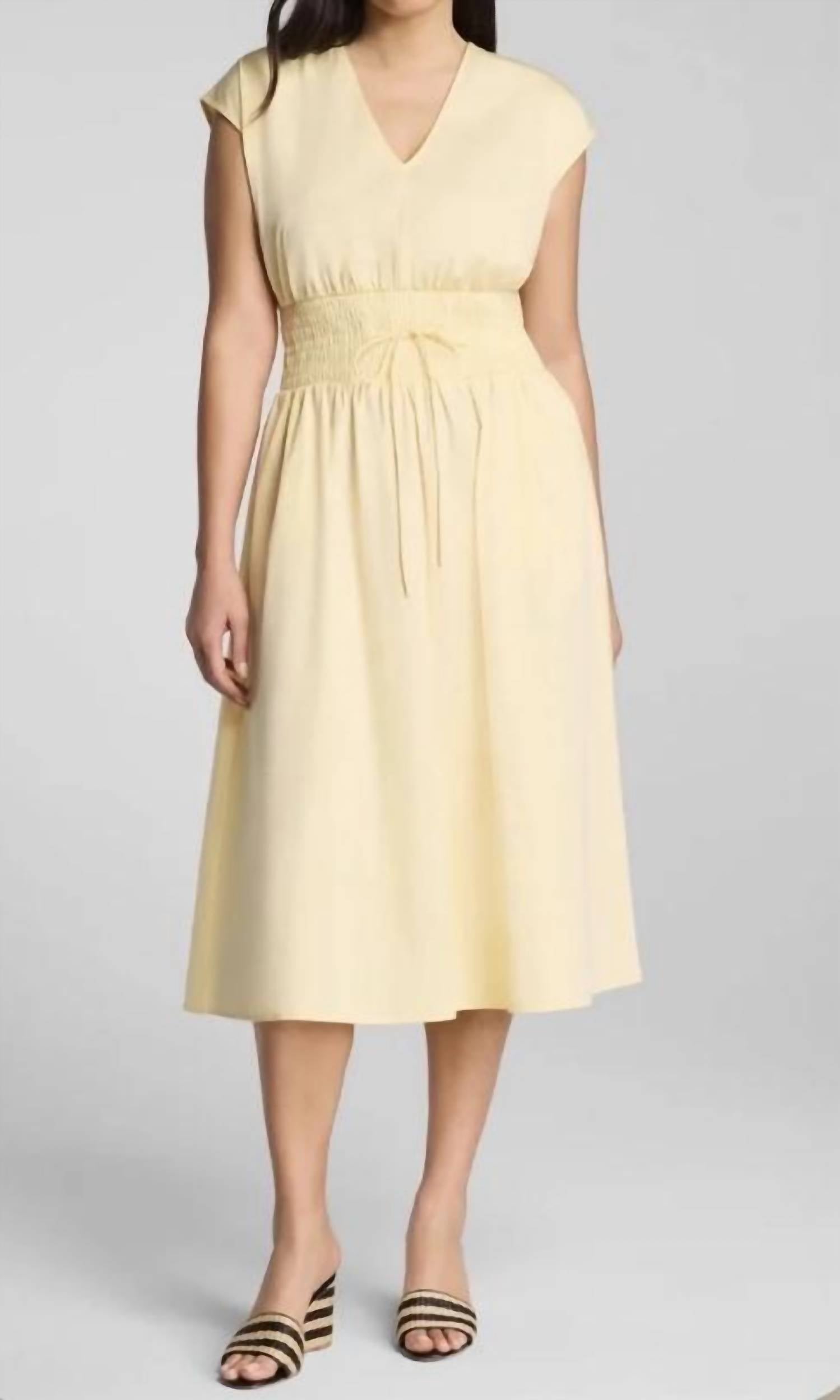 Spanx - Poplin V-Neck Smocked Midi Dress