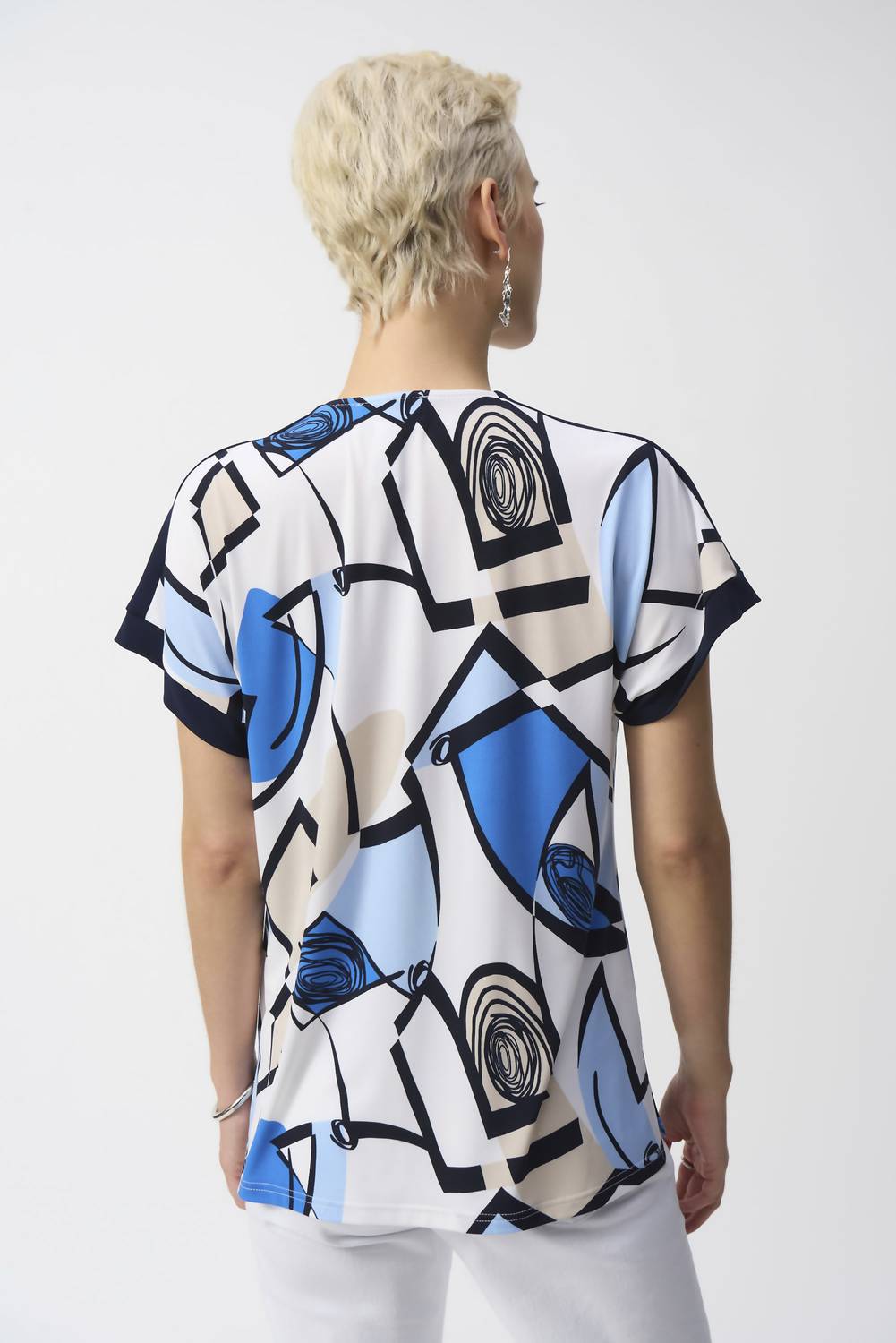 Joseph Ribkoff Geometric Print Straight Top in vanilla multi - women's blouse - detail view