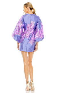 Mac Duggal - Floral Print Balloon Sleeve Dress