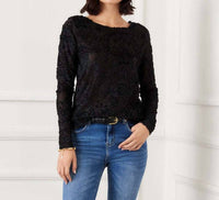Karen Kane Long Sleeve Velvet Jacquard Shirttail Top in black - women's long sleeve top - view 4