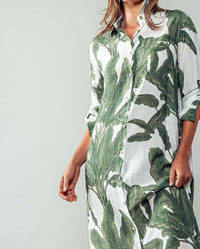 Urban Daizy - Tropical Paradise Button Down Collared Vacation Dress