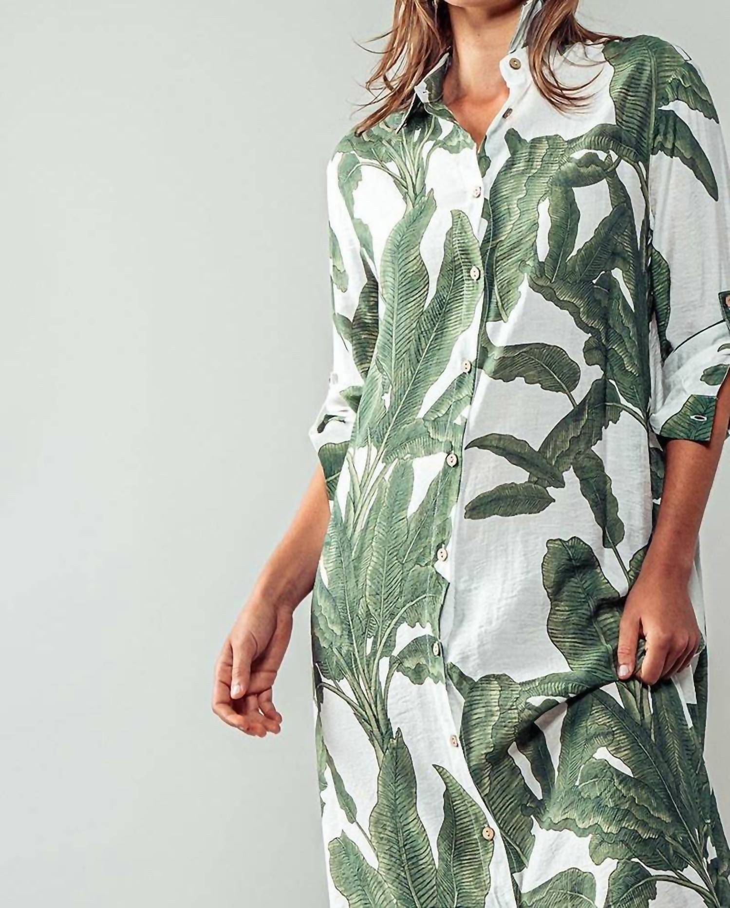 Urban Daizy - Tropical Paradise Button Down Collared Vacation Dress