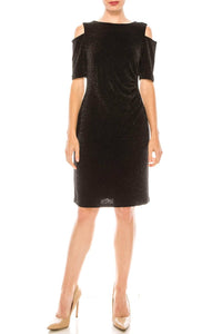 Ile Clothing - Side Pleat Cold Shoulder Sheath Dress