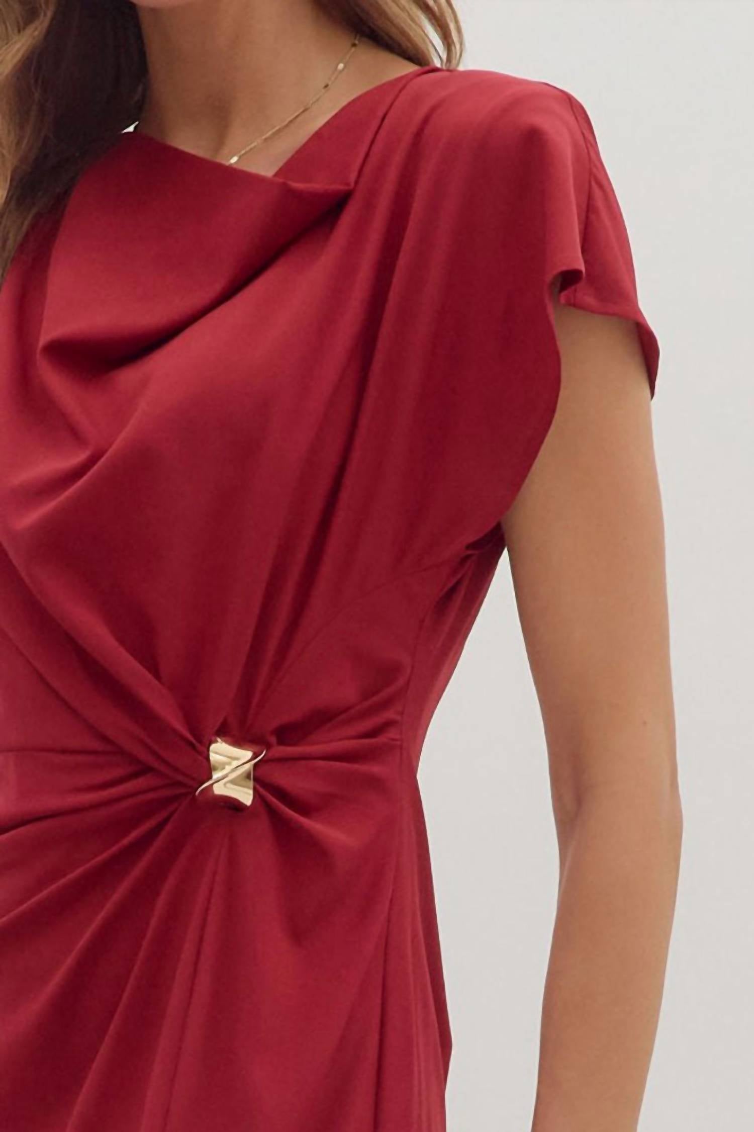 Entro - Short Sleeve Midi Dress With Ring Gathering Detail