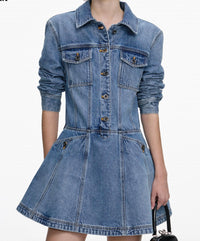 Self-Portrait - Denim Mini Shirt Dress