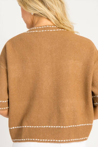 Entro - Short Sleeve Button Up Sweater Top