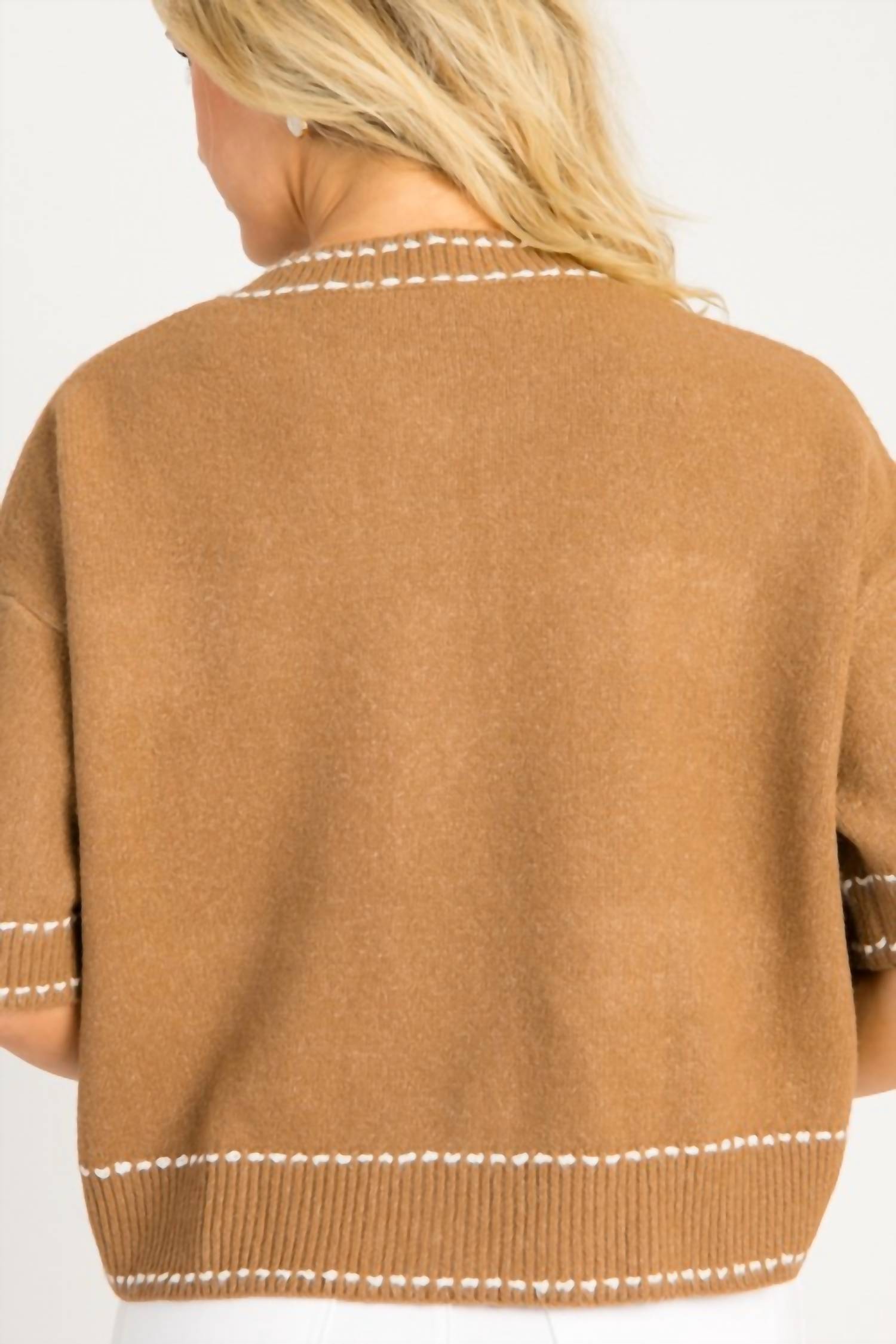 Entro - Short Sleeve Button Up Sweater Top