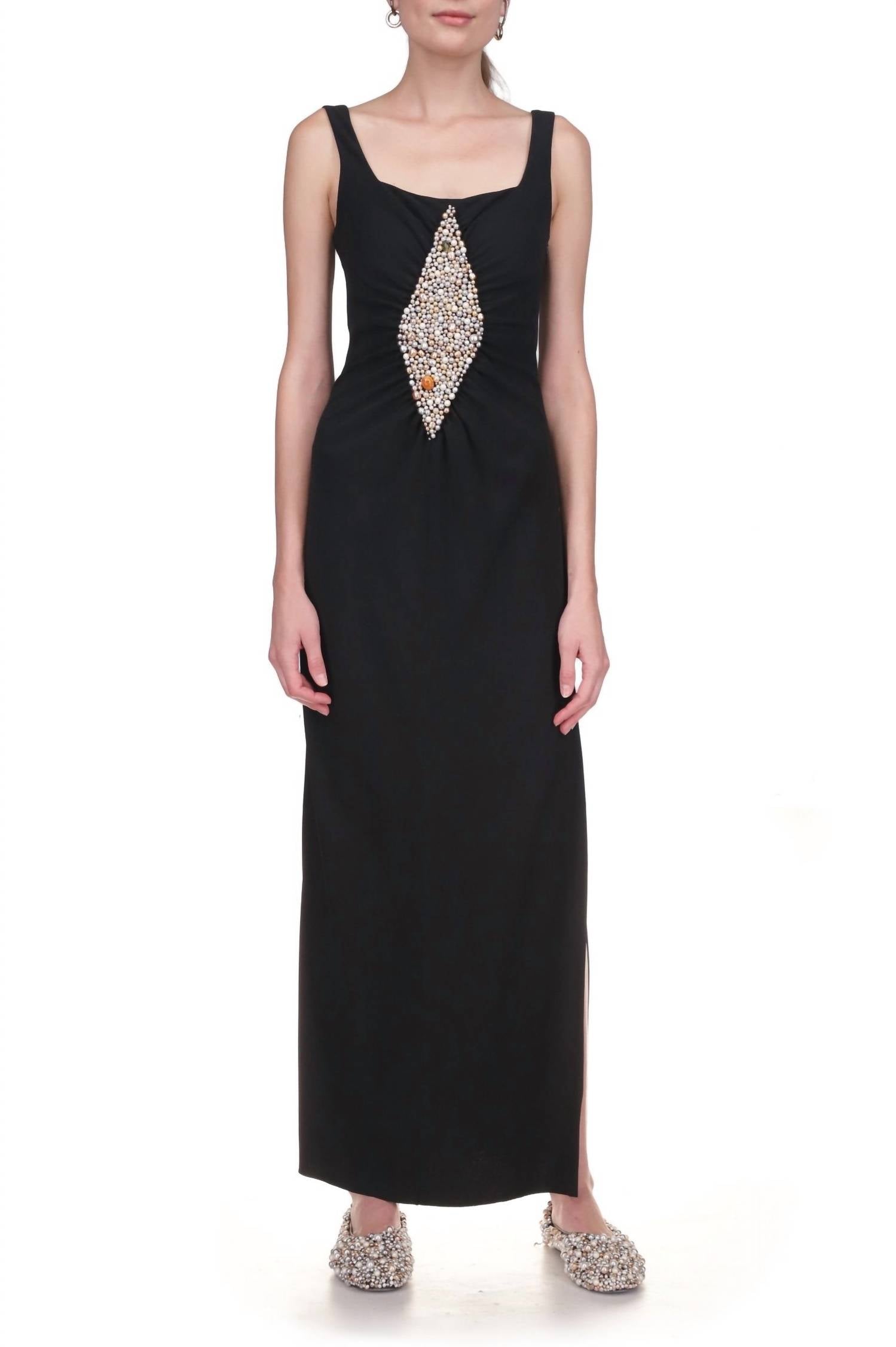 Marina Moscone - Sleeveless Square Neckline Maxi Dress