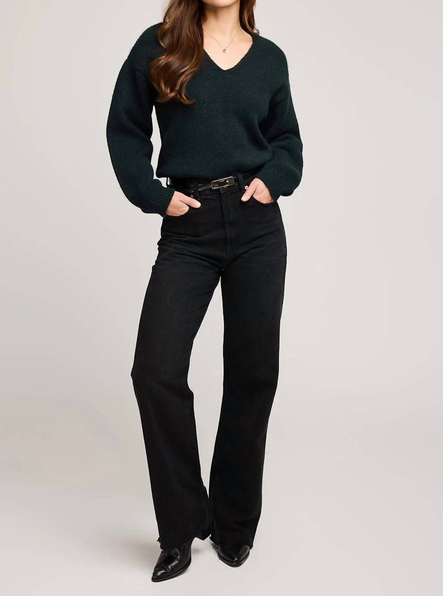Gentle Fawn Angelica V Neck Sweater in green - women's sweater - alternate view