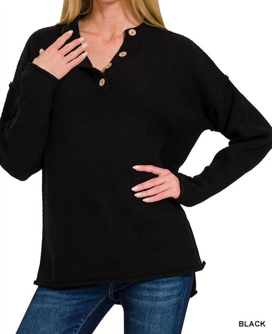 Zenana - 4 Button Henley Sweater