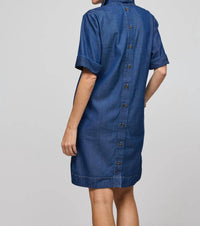 Hinson Wu Short Sleeve Aileen Dress in dark wash - women's dress - detail view
