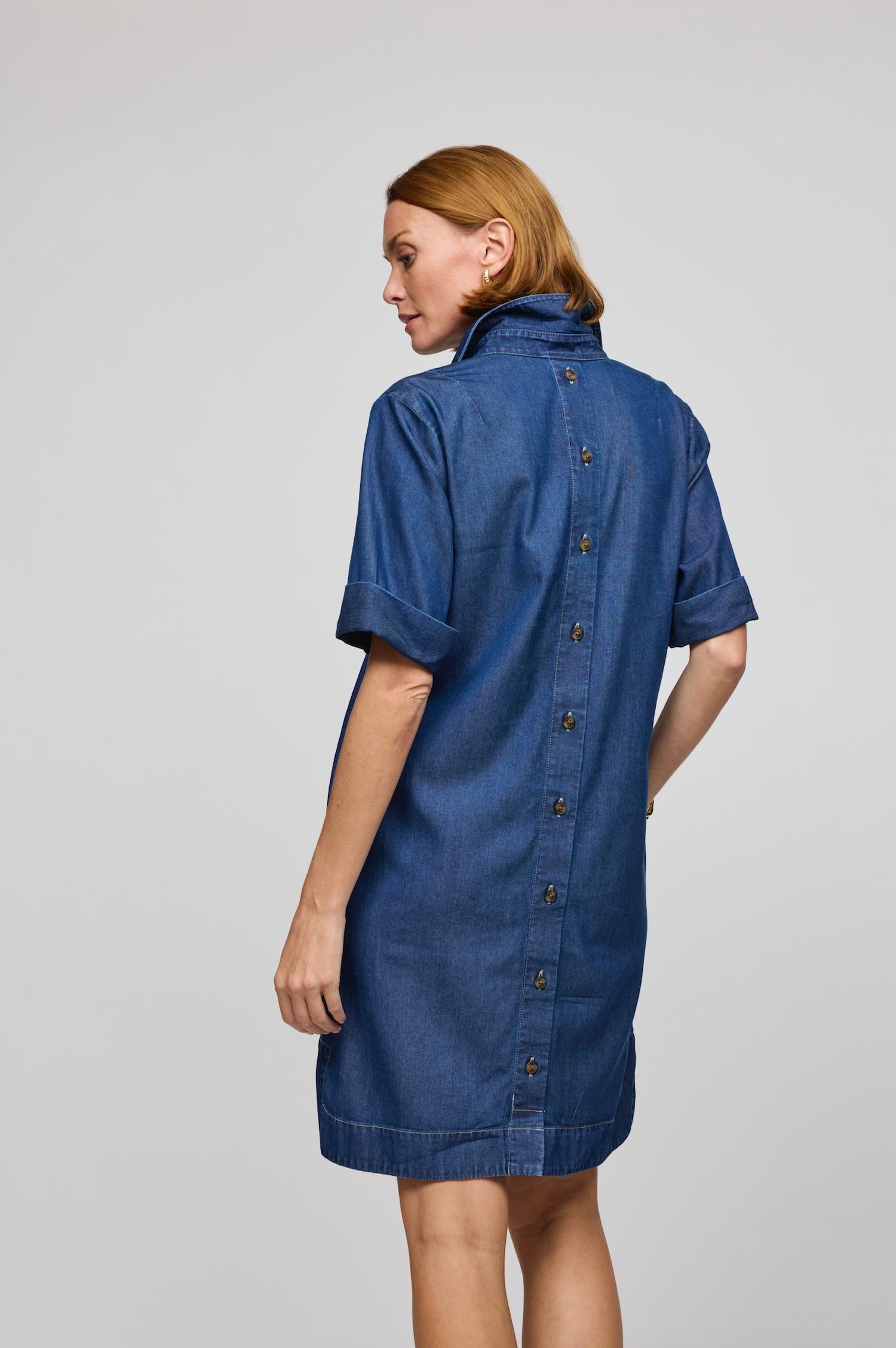 Hinson Wu Short Sleeve Aileen Dress in dark wash - women's dress - alternate view