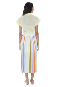 ALLISON NEW YORK Paneled Knit Midi Skirt in pastel rainbow - women's skirt - detail view