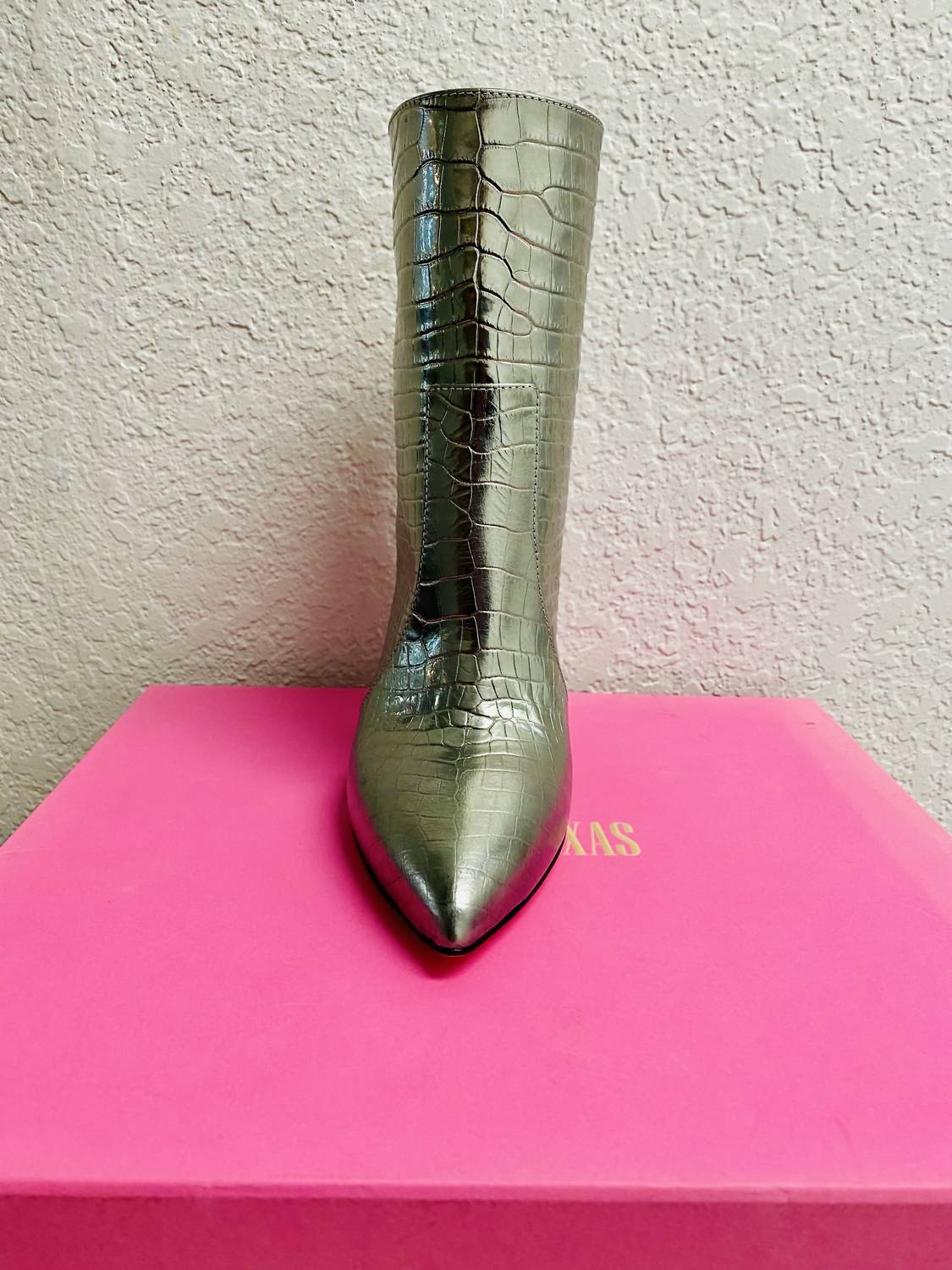 Paris Texas - Women's Metallic Croco Block Heel Ankle Boot