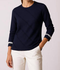 J'Envie/Eli Sorrento Fringe Top in navy white - women's blouse