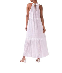 Celina Moon Azalea Halter Neck Tiered Dress in white - women's dress - detail view