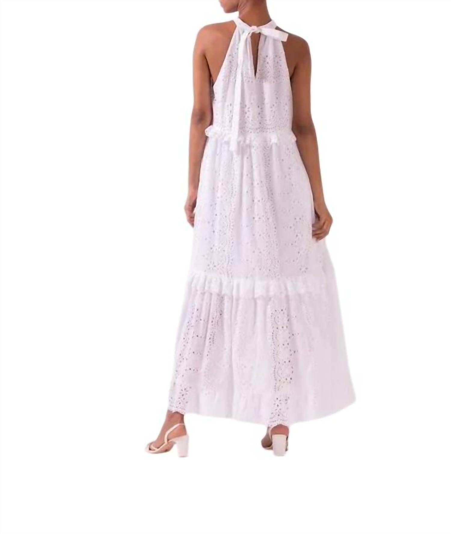 Celina Moon Azalea Halter Neck Tiered Dress in white - women's dress - detail view