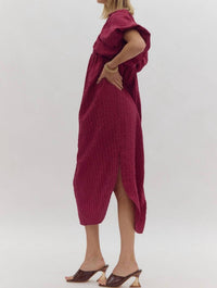 Entro - Textured Puff Sleeve Midi Dress