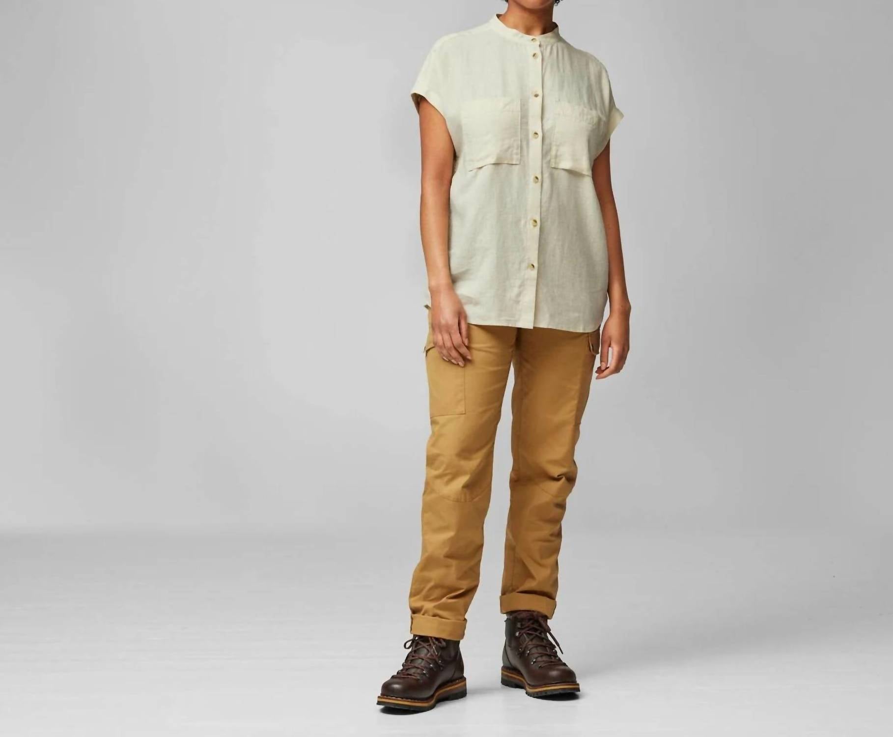 Fjallraven Övik Cap Sleeve Hemp Shirt in chalk white - women's shirt