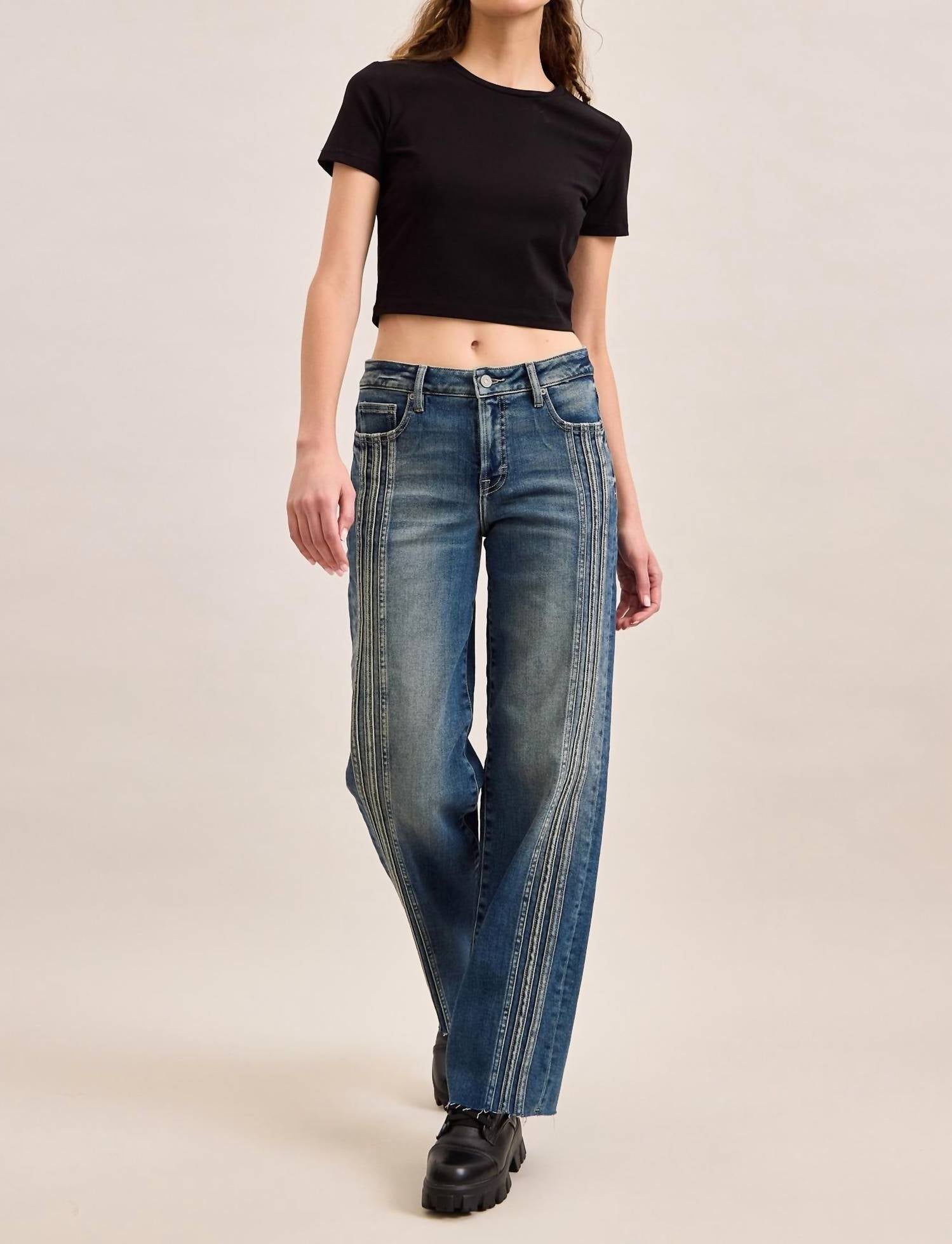 Hidden - Ella Mid-rise Classic Straight Jeans With Side Strips