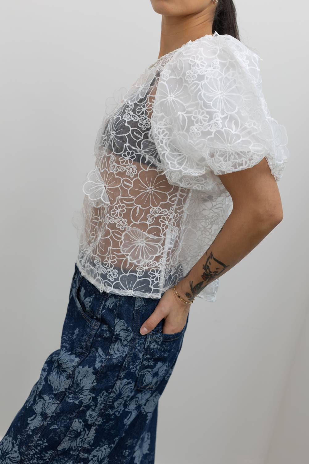 Collective - Floral Embroidered Organza Blouse