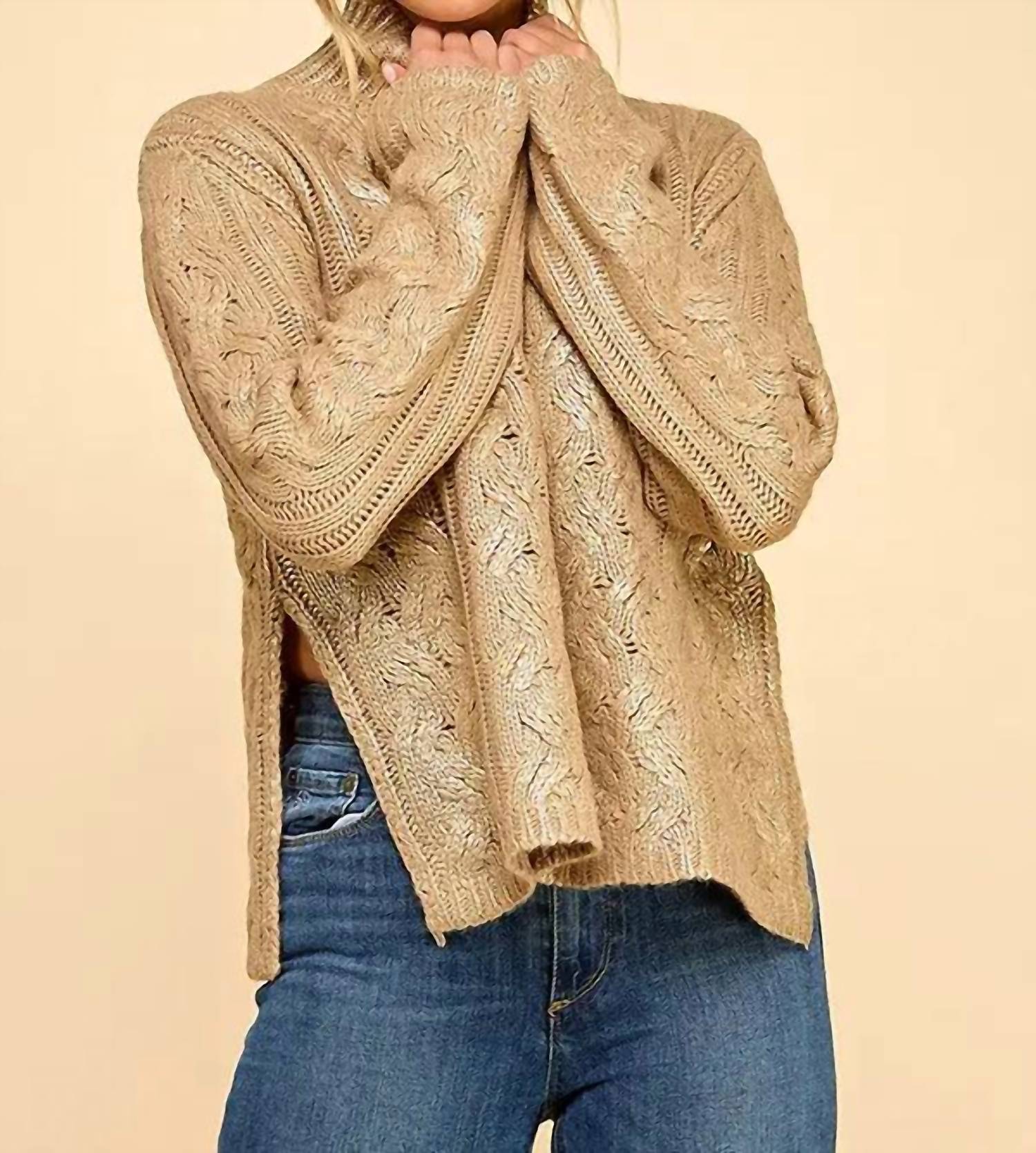 Baby Pink - Foiled Mock Neck Sweater Top